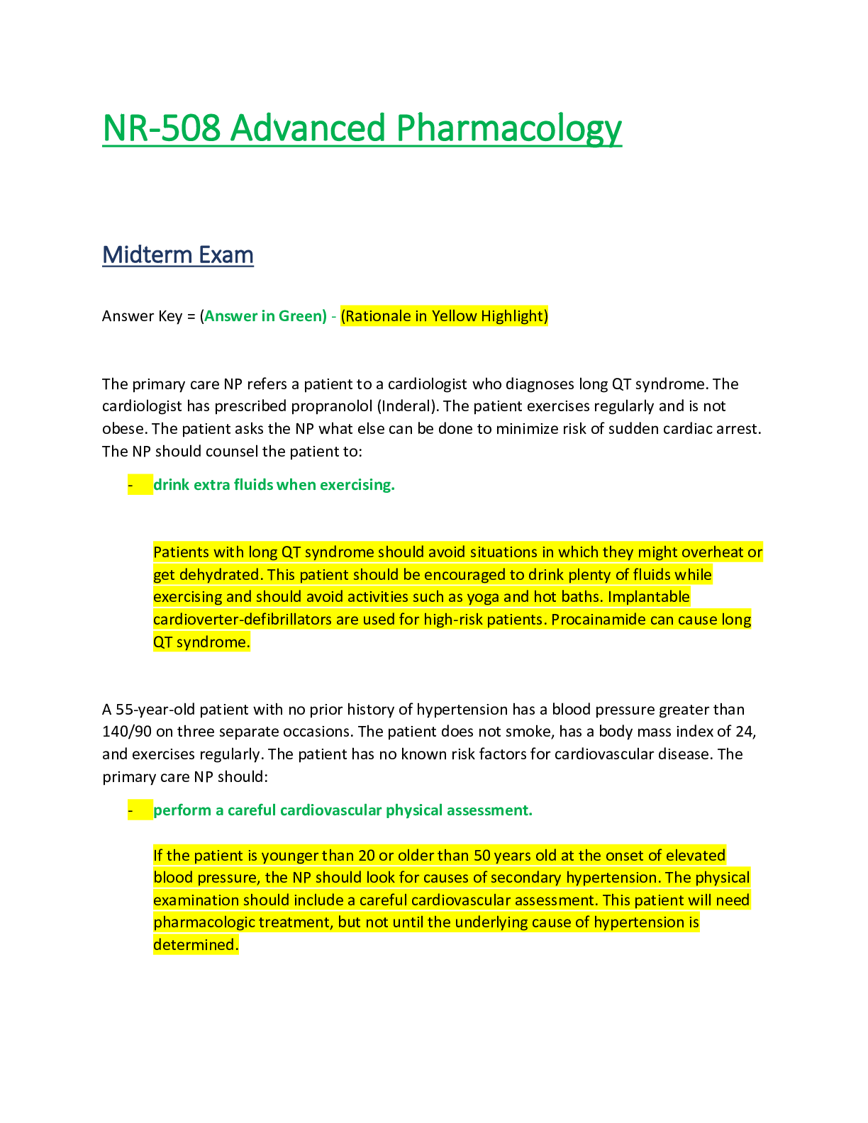 Preview of NR 508 / NR508 Midterm Exam (Latest Update): Advanced Pharmacology - Chamberlain